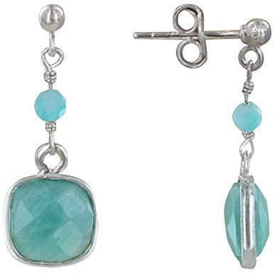 LES POULETTES BIJOUX - Sterling Silber 925 Ohrringe Perle und Pad Facettiert Amazonit