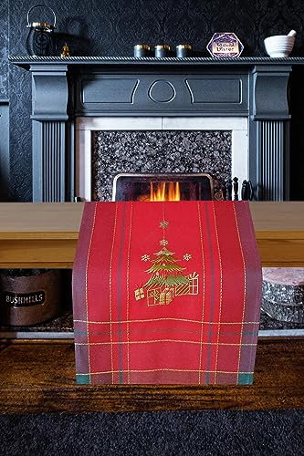 KAMACA XL Tischläufer rechteckig Weihnachtsbaum in rot kariert - Eyecatcher in Herbst Winter Weihnachten (XL Tischläufer 40x180 cm)