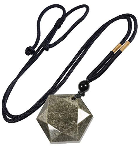 KYEYGWO Unisex Davidstern-Anhänger mit Verstellbar Nylonseil, Golden Obsidian David Stern Halskette Hexagramm Edelstein Kettenanhänger Reiki Schmuck für Amulett, Heilung, Religiöser