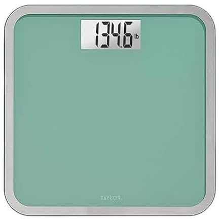 Taylor Digital Glass Bathroom Scale for Body Weight, Large Durable Platform, Extra High 500 lb Capacity, Large 3.5x1.7 White Backlit Display, Sea Foam Green