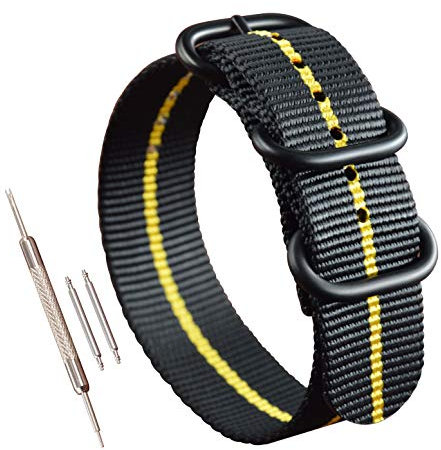 MZBUTIQ 20mm Schwarz/Gelb Uhrenarmband Nylon Watch Bracelet Armband Herren Matte Schwarze Schnalle