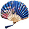 1SourceTek Silk Hand Held Folding Fans 8.27 inches (21cm) Women Hand Held Folding Fans With a Fabric Sleeve Protection for Gifts - Chinese Retro Style (Dark Blue)