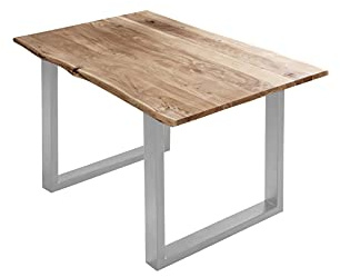 SAM Esstisch Billy 100x70 cm Akazie Natur Baumkante U-Gestell Silber | Baumkantentisch massiv, Akazienholz naturfarben, Esszimmertisch