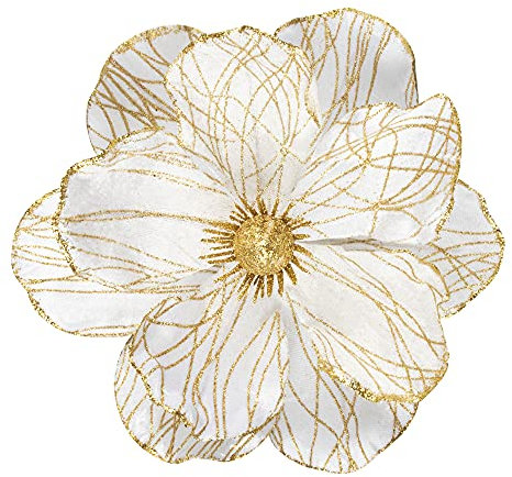 KI Store 6 Stück Große Weihnachtssterne Weiß Gold Magnolie Adventsstern Künstliche Blumen weihnachtsblumen Spray für Christbaumschmuck Weihnachtsbasteln Tisch, Haus, Girlande Deko