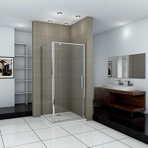 Acezanble 1000mm Pivot Shower Door Glass Enclosure Walk in Bath Cubicle with 700mm Side Panel 1850mm Height