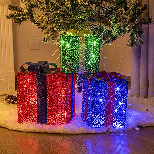 EAMBRITE 3PK Light up Boxes Multi-Colour LED Gift Box with Lights Plug in for Outdoor Christmas Decorations Gifts for Girls Kids Beloved