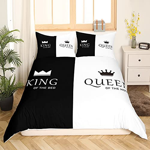 Homemissing King & Queen Drucken Bettwäsche Set Schwarz und weiß Bettbezug Set für Paar, Liebhaber Schlafzimmerdekoration 200x200cm Bettwäsche Super weich Mikrofaser Männer Frau Bettwäsche