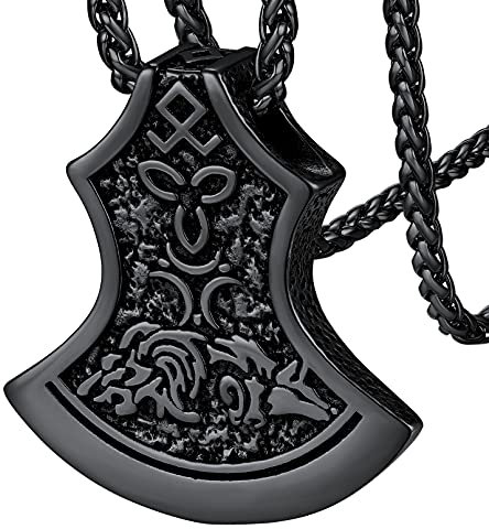 FaithHeart Viking Axe Pendant Protective Jewellery for Boys Black Norse Axes Necklace Stainless Steel Nordic Amulet Gifts for Famliy