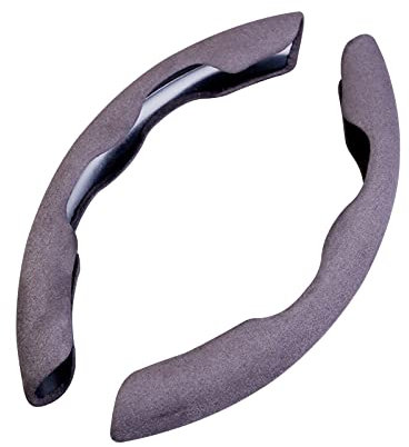Ergocar Alcantara Sportlich Lenkradbezug D & Runde Forme Universal Modisch Segmentierte Auto Lenkradschutz Dauerhaft Anti-Rutsch Atmungsaktiv Lenkradhülle 38cm(15), Schwarz