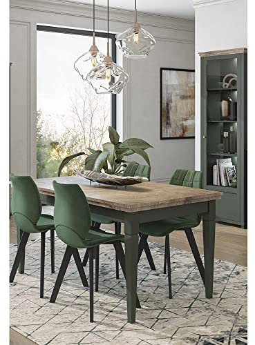 Lomadox Esszimmer Tisch mit Vitrine Landhausstil in grün mit Lefkas Eiche Nb.