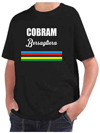 T-Shirt Bambino Ragazzo Cotone Basic Super vestibilità Top qualità - Cobram Bersagliera - Coppa Cobram - novità Fashion Humor Made in Italy (Nero, 9-11)