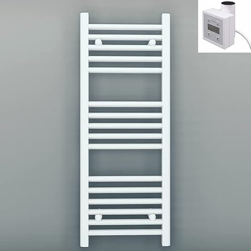 Myhomeware 400mm Wide White Electric Bathroom Heated Towel Rail Thermostatic Warmer Radiator Digital Controller (400 x 900 mm (BTU: 1289))
