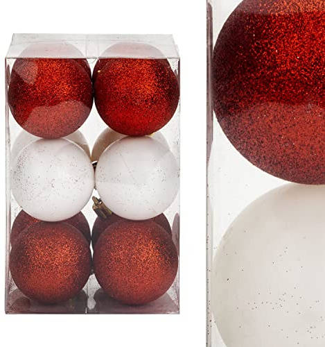 VFM - Baubles Red & White 5cm Assorted (12 Pack) - Christmas Tree Decorations