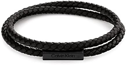 Calvin Klein Armband für Herren Kollektion LATCH mit Schwarzem Geflochtenem Leder in Doppelschlaufe - 35000209