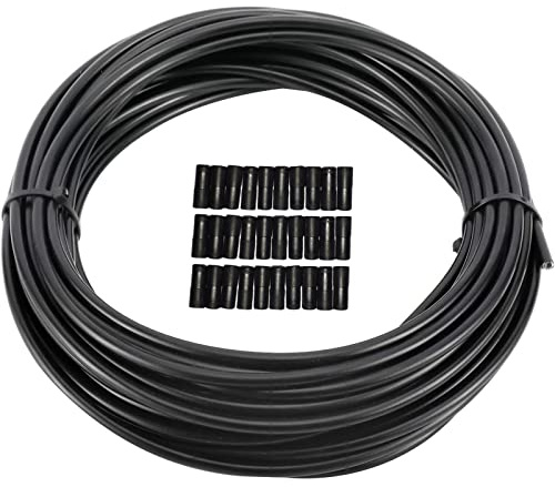 YaeMarine 5mm 50ft Black Lined Bicycle Brake Cable Housing with 30 End Caps