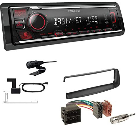 Kenwood KMM-BT408DAB 1-DIN Digital Media Receiver Autoradio DAB+ Bluetooth USB Einbauset passend für Peugeot 206 206CC 1998-2007 schwarz