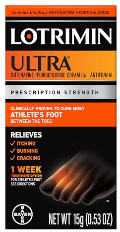 Lotrimin Ultra 1 Week Athlete's Foot Treatment, Prescription Strength Butenafine Hydrochloride 1%, Cures Most Athlete’s Foot Between Toes, Cream, 0.53 Ounce (15 Grams) (Packaging May Vary)