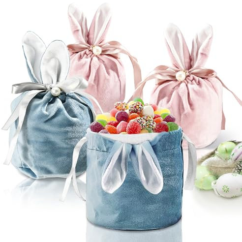 4 Stück Ostertüten zum Befüllen Osterbeutel Stoff, Ostertasche mit Ohren 18x15cm, Geschenktüten Ostern, Säckchen zum Befüllen, Geschenkbeutel, Osterkörbchen, Osterhasen Bunt Samt Geschenke für Kinder