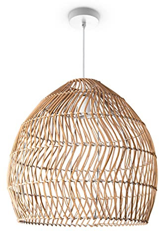 Paco Home Suspension Salon Boho Lampes En Osier Rotin Salle À Manger Lampe Papier E27, Type de lampe:Lampe à suspension - Type 7, Couleur:Créme (Ø40 cm)