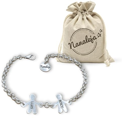 Nanaleja Pulsera nombre hijos pulseras personalizadas con nombre - bañado todo en plata - pulsera con nombre personalizado - pulsera abuela - puedes poner hasta 6 niños/as