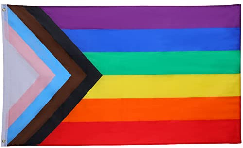 Hananona 2 bandiere Progress Pride arcobaleno con mantello da 0,9 x 1,5 m, bandiera LGBTQ Gay Pride, bandiera progressiva, bisessuale, non binaria, transgender, per interni ed esterni (bandiera