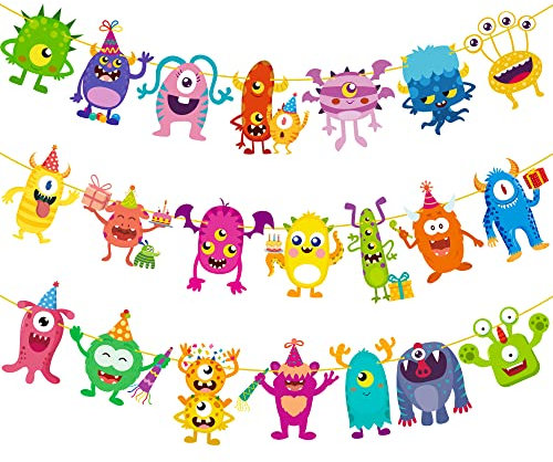 2pcs Little Monster Banner Decorations Monster Party Supplies Little Monster Theme Birthday Party Banner Monster Garland Decorations for Monster Themed Birthday Party Baby Shower Party Supplies