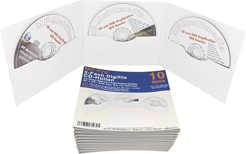 MP-Pro 3er CD-Digifile - 10/20/30/50 Stück Dreifache CD-Hüllen aus Karton Weiß mit Klarlack Versiegelt für je 3 CDs, DVDs oder Blu-Rays - 30 Stück