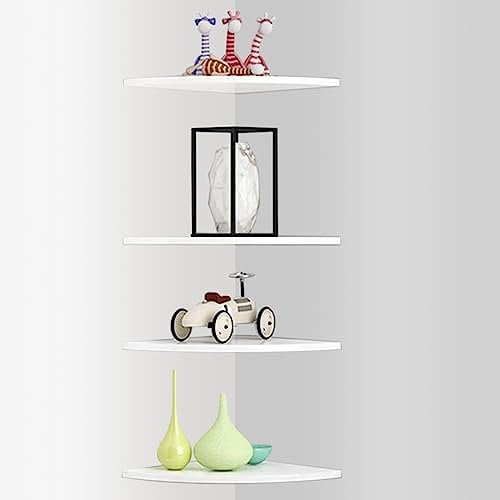 ZOFUN 4 Tiers Corner Shelf White, 26 cm/10.2 Wall Mounted Corner Floating Shelf with Iron Brackets & Screws & Expansion Tubes, Floating Corner Shelves for Bedroom, Living Room, Office, Wall