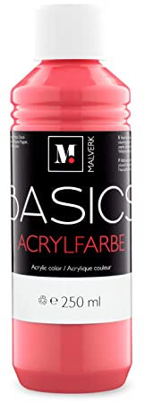 Malverk Basics® - je 250ml hochwertige Acrylfarbe | Malfarbe | Made in France | auch geeignet für Acryl Pouring | schnell trocknend | wasserfest und lichtecht | auf Wasserbasis | Neon Rot