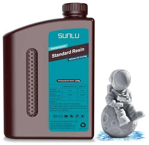 SUNLU 2kg 3D Printer Resin, Fast Curing Standard 3D Printer Resin for LCD/DLP/SLA, 395-405nm UV Curing Photopolymer Resin, Low Shrinkage & High Precision, 2000g Grey