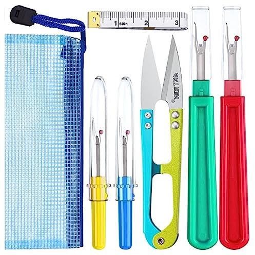 XPEX Kit Taglia-Cuciture per Cucito,7 Pezzi, con Forbici, Metro a Nastro Morbido e Borsa per Il Cucito,Colori casuali