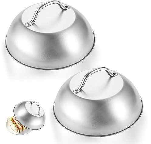 2 Pcs Cloche Alimentaire de Cuisson, Cloche Plancha de Barbecue, Couvercle Plancha, Cloche de Cuisson pour Plancha, Quick Cover Couvercle, Cloche Barbecue, Cloche Alimentaire Inox à Usage Multiple