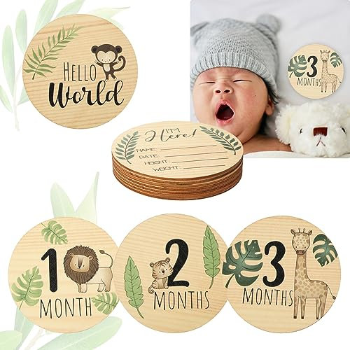 LUTER 7uds.Tarjetas de Hitos Bebe, Redondas de Cartel de Bienvenida de Madera para Recién Nacido Tarjetas de Bebe.para Accesorios de Fotos Carteles de Anuncio de Nacimiento Impreso a Doble Cara