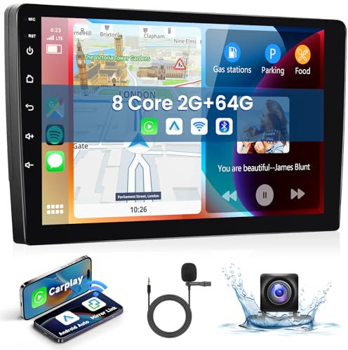 Hodozzy 8 Core Android Autoradio 2 Din 2G+64G 9 Pollici IPS Touchscreen Stereo Auto Radio Wireless Carplay Android Auto, WIFI/Bluetooth/USB/DSP/GPS Navigazione, FM Radio Multipla UI +Telecamera