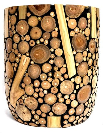 Brillibrum Design Teakholz Beistelltisch Sitzhocker handgefertigter Konischer Beistelltisch aus Teak Holz kleine Baumscheiben Couchtisch Hocker (45x40cm (HxØ))