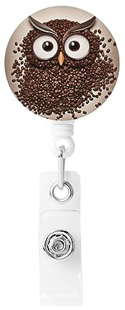 Porte-badge rétractable en forme de hibou en forme de grain de café pour infirmière avec porte-clés, clip pour badge nominatif, porte-badge pour carte d'identité avec pince crocodile
