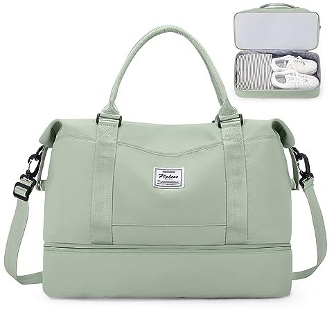 Reisetasche Damen 45x36x20 Easyjet Handgepäck Tasche Sporttasche Weekender Bag Schwimmtasche Wasserdicht Travel Duffle Bag Fitnesstasche Trainingstasche Krankenhaustasche mit Schuhfach,G13-Weißgrün
