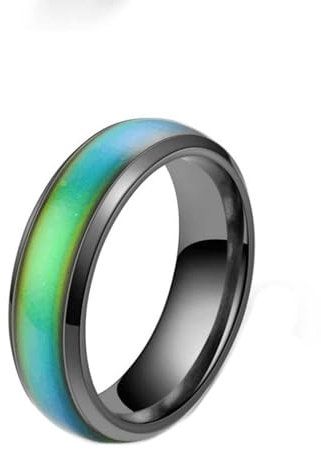 Mesnt Ringe Herren Edelstahl, Herren/Damen Ringe Farbwechselnder Stimmungsring 6MM, Schwarz, Größe 52 (16.6)