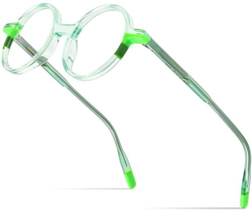 MUTYNE Mehrfarbige Acetat-Brillenfassung für Herren, Retro, runde Brillen, Damen-Brillen, transparentes Grün, Einheitsgröße