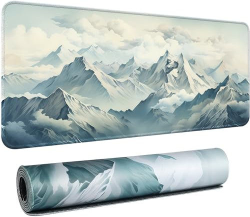 KMLVILE Gaming Mouse Pad, XXL Large Desk Mat, White Office Pad, Non-Slip Rubber Base, Waterproof Computer Keyboard Mat (Mountain 35.4 x 15.7)