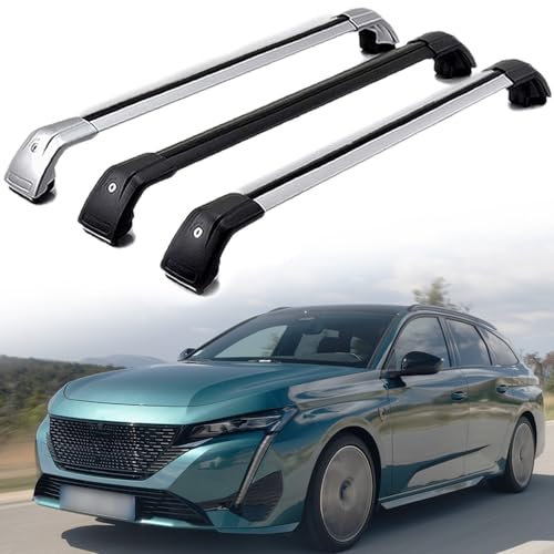 AVLIK DachträGer RelingträGer für Peugeot 308 SW 2021-2023, Dachgepäckträger Aluminium AbschließBar mit Geschlossene Dachreling A Paar,Silver Black-1 Pair