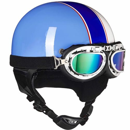 Vintage Casques Moto Bols Demi-Casque de Mobylette Casque Face Ouverte ECE Homologué Casque Jet avec Lunettes pour Cruiser Scoote Casque de Sécurité 3,54-60cm