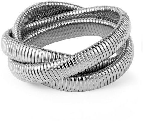 Emibele Mehrschichtiges Stapelarmband, 18 Karat versilbertes Titan-Armband Stapelbares Stretch-Armband Elastisches Schlangenketten-Armband, Einfaches Modisches Stapelarmband für Frauen Teenager,Silber