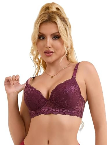 comeondear Womens Minimiser Bras for Large Busts Underwired Plus Size Wide Back Bra for Women UK Support Push Up Padded Bras Lace Balconette Bras Ladies Full Coverage Bras Soft Red 36C