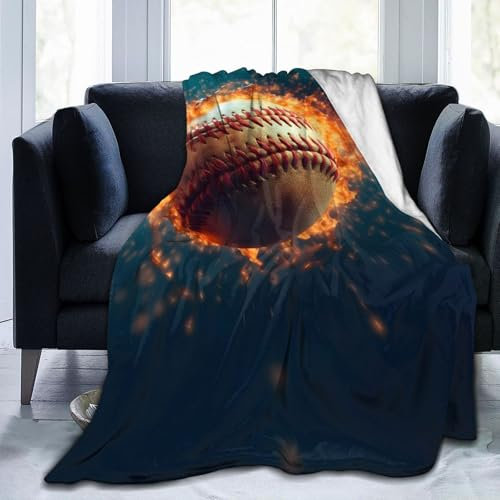 Mexpekil Feuer-Baseballdecke, weiche, gemütliche Überwurfdecke, flauschige Flanell-Fleecedecke für Sofa, Bett, Camping, Reisen, 125 x 100 cm