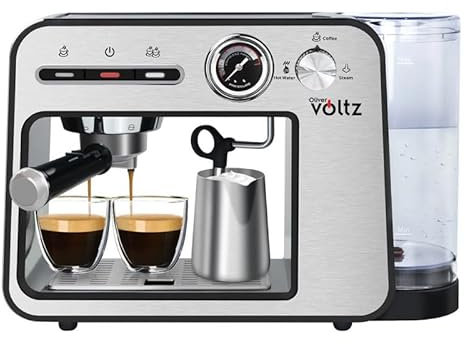 Oliver Voltz Espresso Maschine, 1450W, 15 Bar, 1L, Tassenwärmer, Automatische Abschaltung, Edelstahl/Schwarz