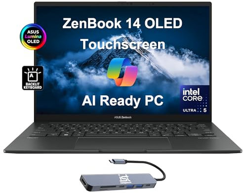 ASUS ZenBook 14 OLED Q415 Ordinateur portable professionnel (écran tactile FHD+ 14, Intel 14-Core Ultra 5 125H (> i7-1360P), 8 Go de RAM DDR5, 512 Go SSD, PC AI, longue durée de vie de la batterie de