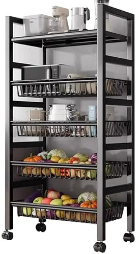 HJLKDYM Küchen-Aufbewahrungsschrank Mit Regal, Gemüsekorbwagen Aus Metall Mit Rädern, Obstkorb, Vorratsschrank-Organizer Für Obst, Gemüse Und Kartoffeln(A-62x36x127cm)