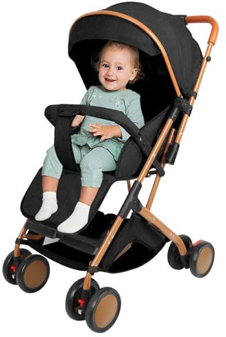 Buggy mit Liegefunktion, Kinderwagen Zusammenklappbar mit Wattepads und Moskitonetzen, Reisebuggy mit Liegefunktion, Kann Sitzen oder Liegen (Schwarz)