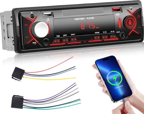 Autoradio 1 din - Autoradio Bluetooth con ingresso disco FM Radio AUX/TF/USB Display orario